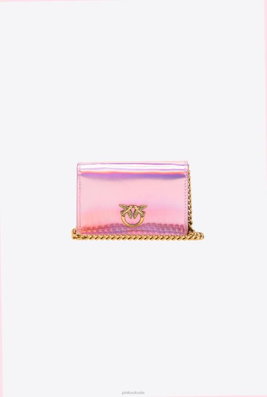 UK Pinko Clutch Bags | Galleria iridescent shoulder-strap card holder IRIDESCENT PINK-ANTIQUE GOLD 4Z8081177