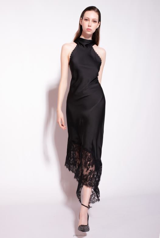 UK Pinko Mid-Length Dresses | Backless midi dress with lace LIMO BLACK 4Z808223